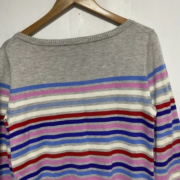 Talbots Sweater Womens M Gray Multicolor Stripe‎ Button Long Sleeve Pullover Top - Picture 7 of 10